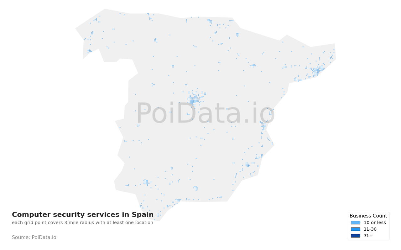 Computer security service density map for Spain