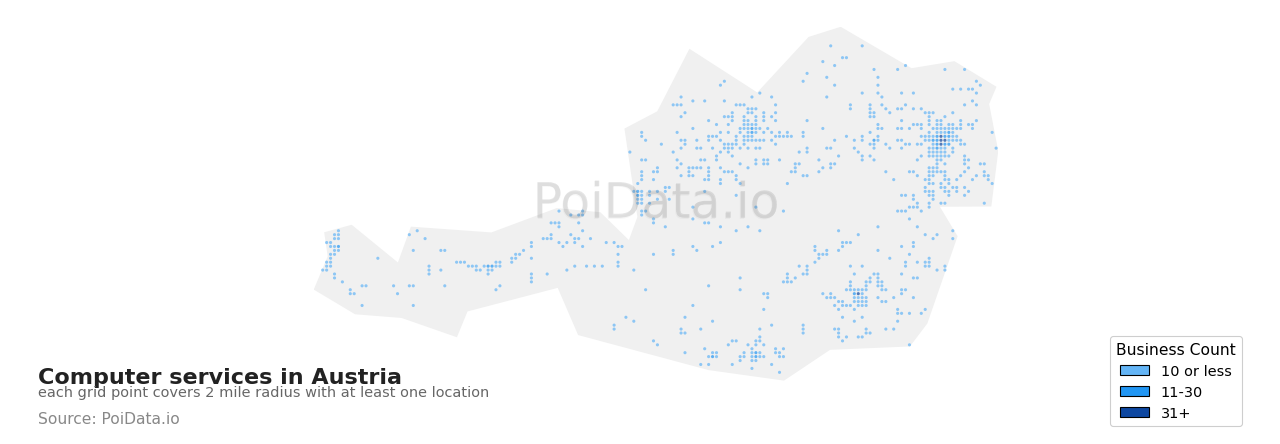 Computer service density map for Austria