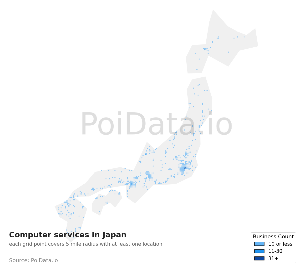 Computer service density map for Japan