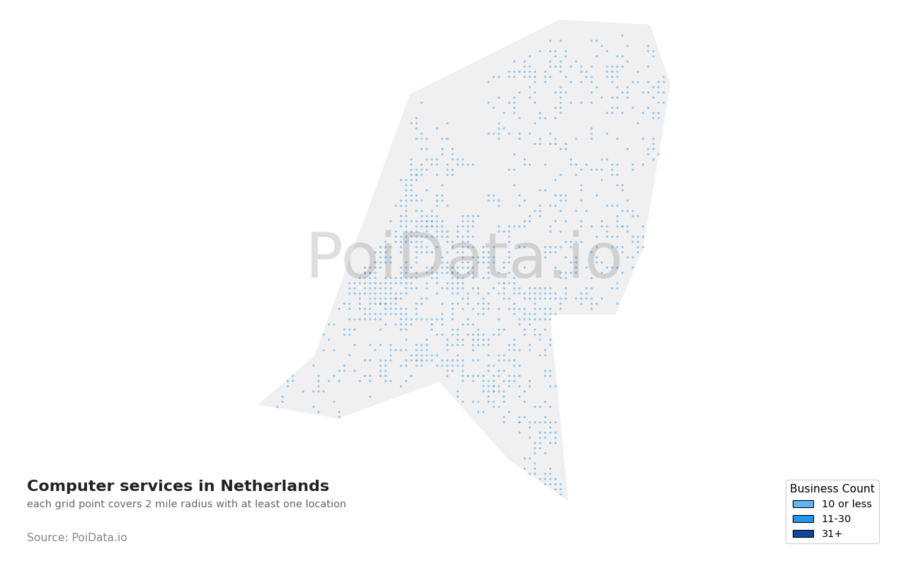 Computer service density map for Netherlands