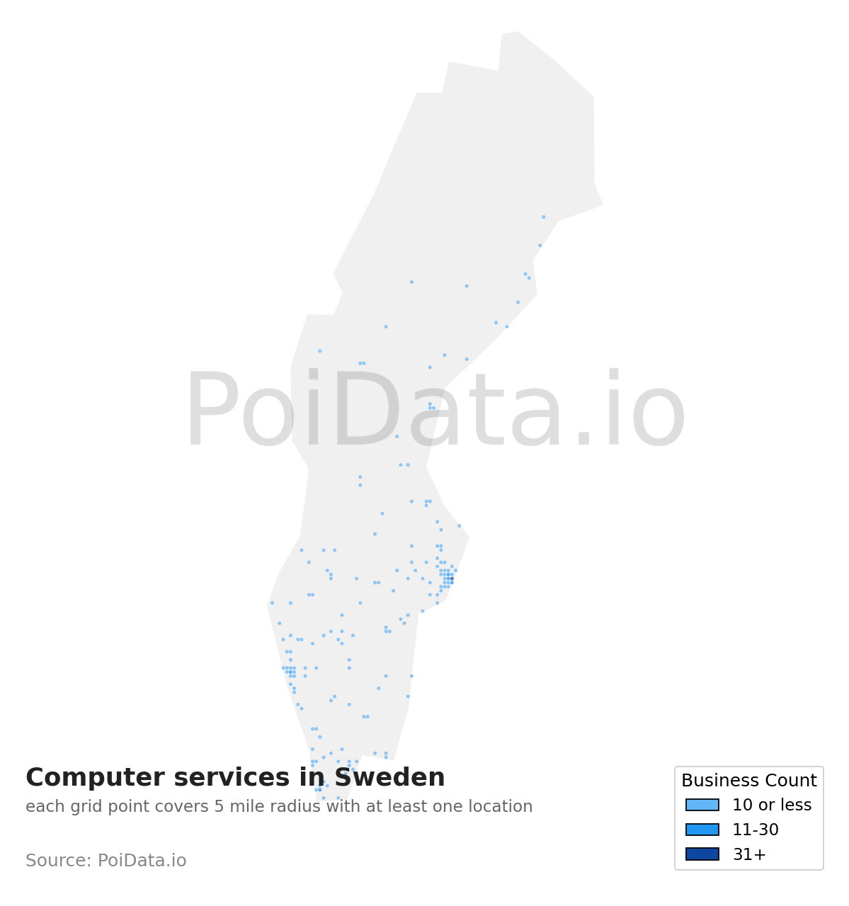 Computer service density map for Sweden