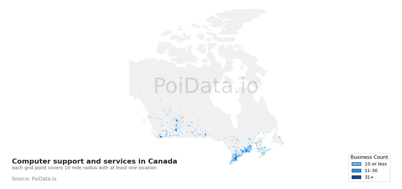 Computer support and services density map for Canada