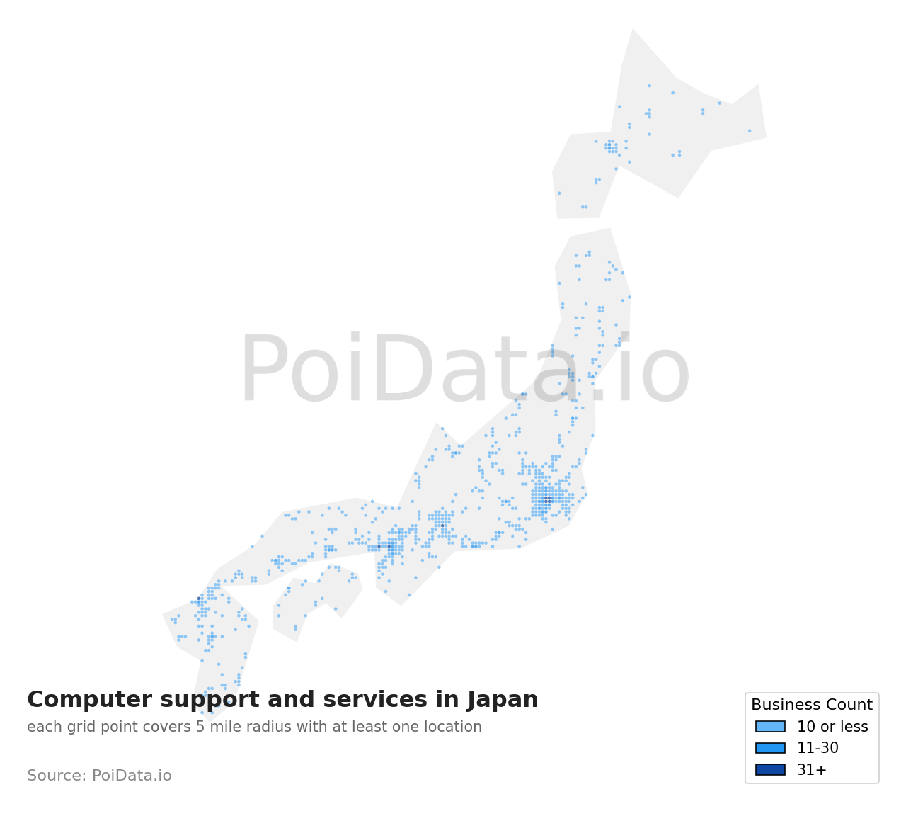Computer support and services density map for Japan