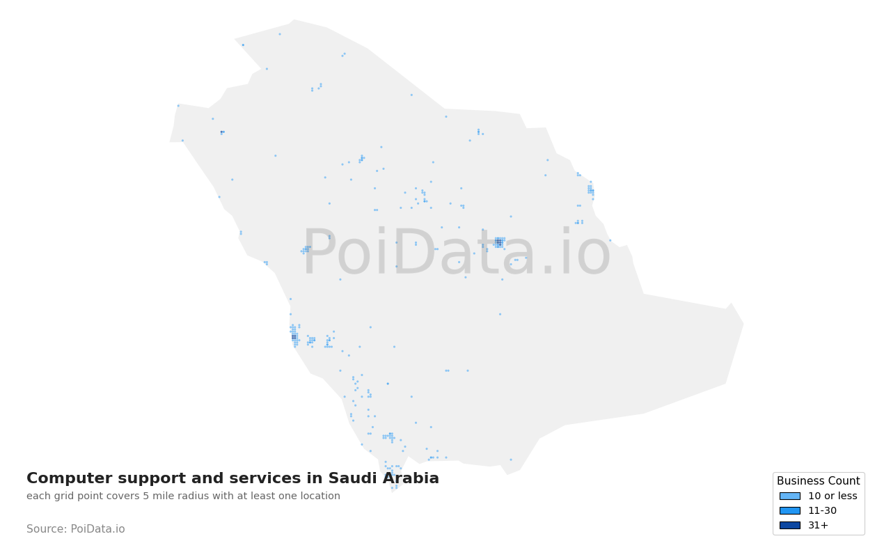 Computer support and services density map for Saudi Arabia