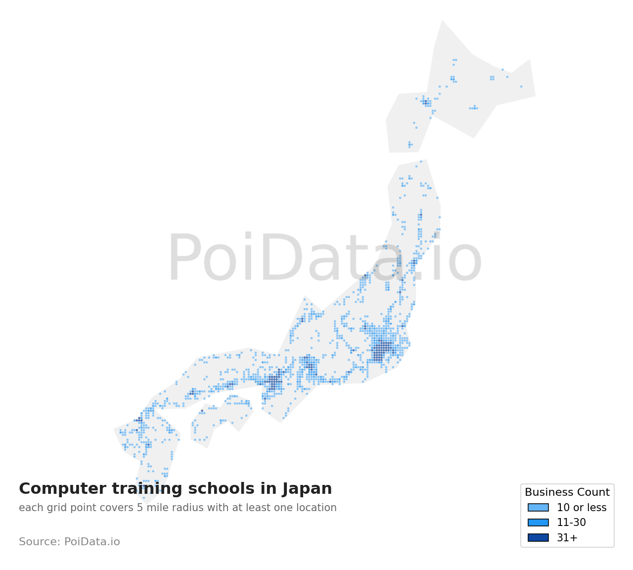 Computer training school density map for Japan
