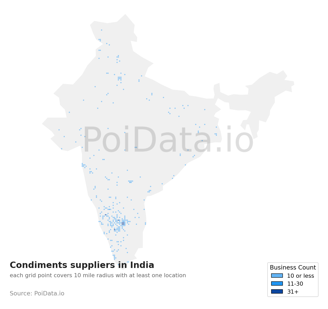 Condiments supplier density map for India