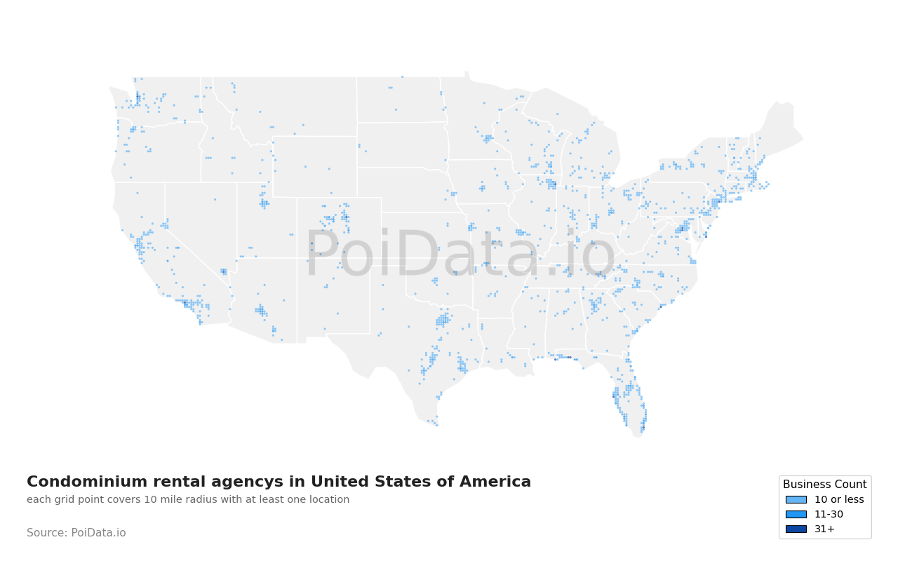 Condominium rental agency density map for Florida, United States