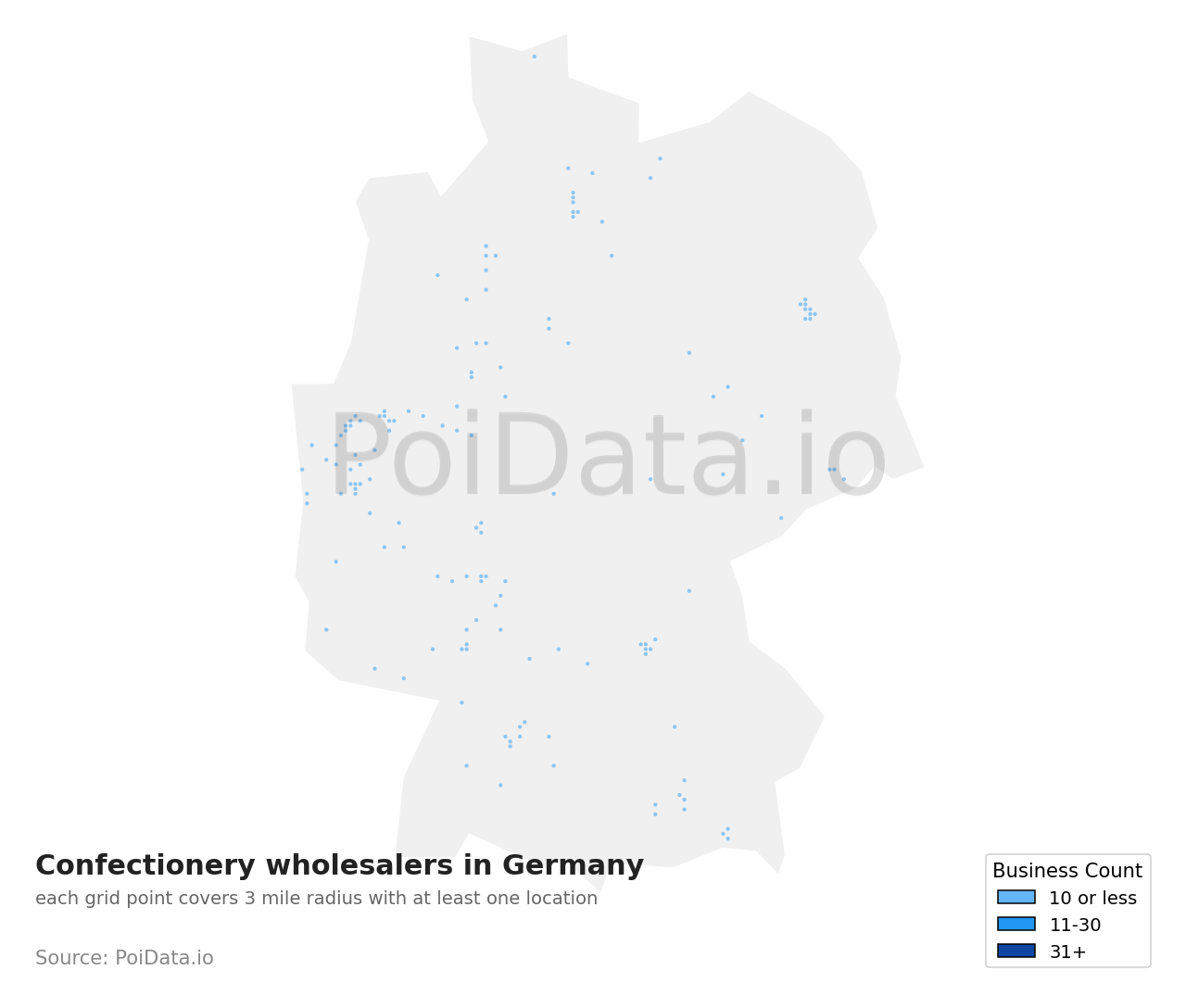 Confectionery wholesaler density map for Germany