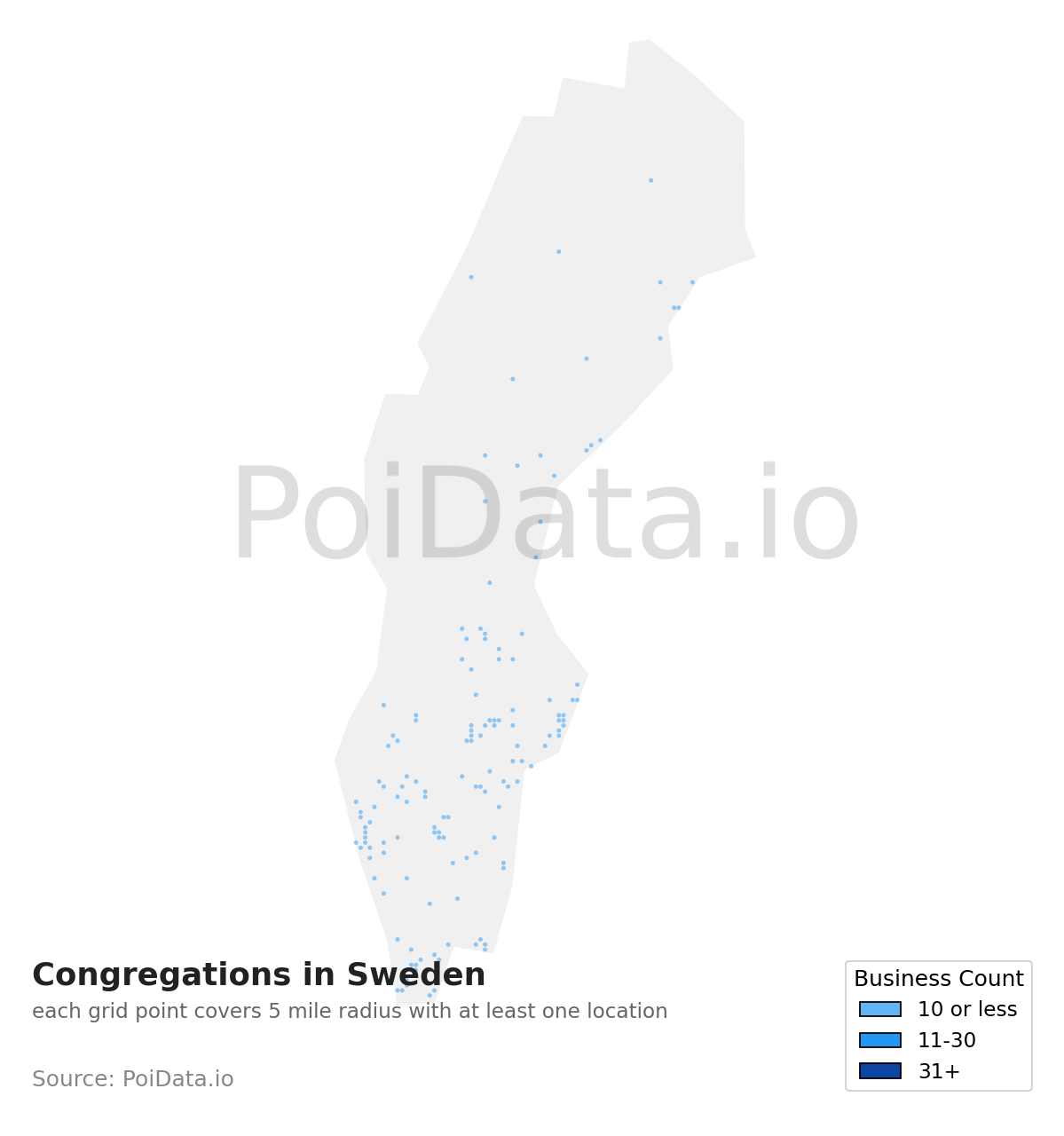 Congregation density map for Sweden