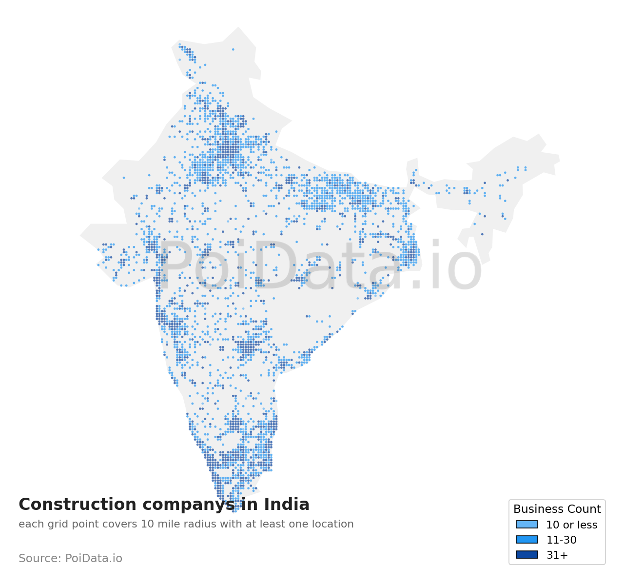 Construction company density map for India
