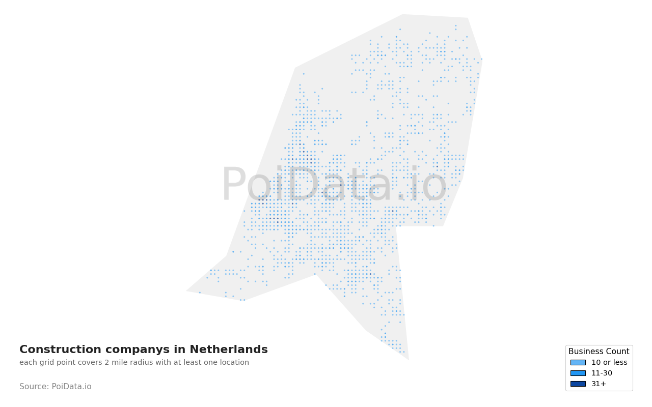 Construction company density map for Netherlands