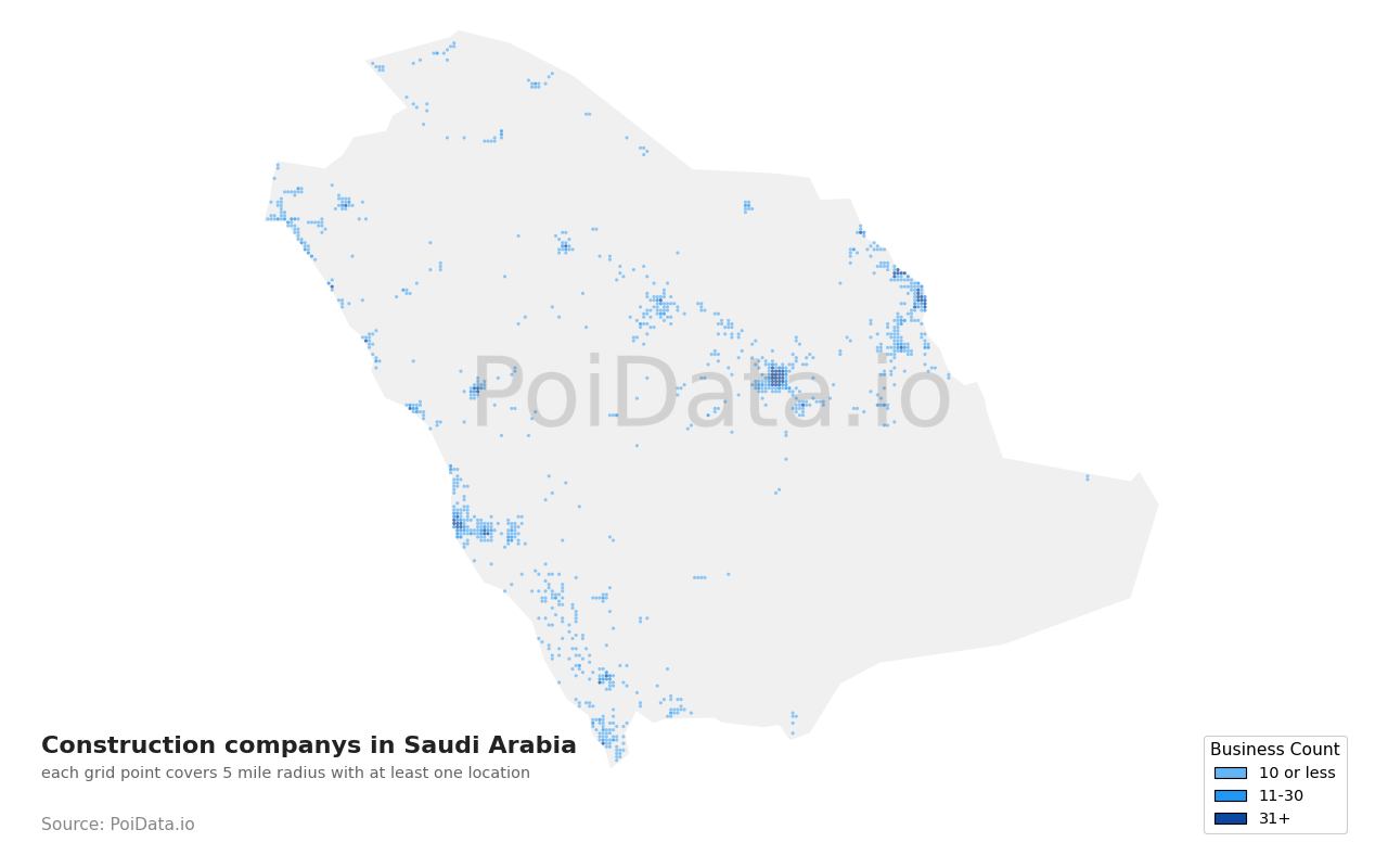 Construction company density map for Saudi Arabia
