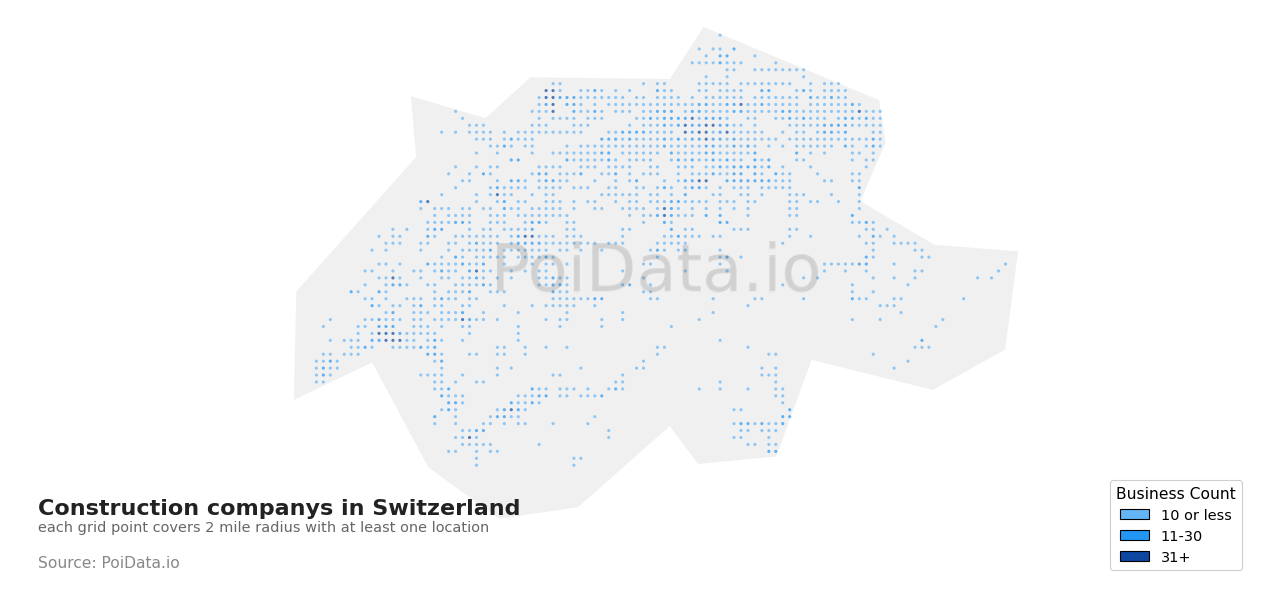 Construction company density map for Switzerland