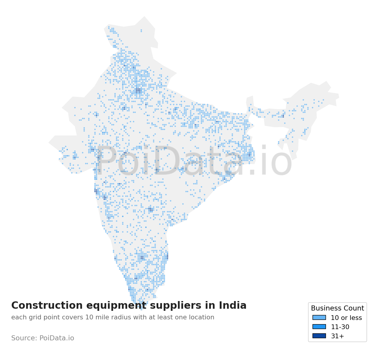 Construction equipment supplier density map for India
