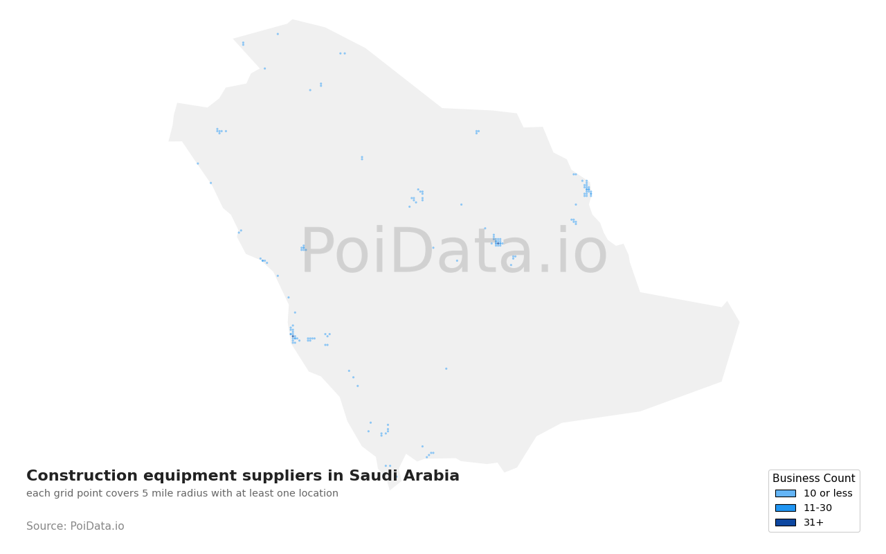 Construction equipment supplier density map for Saudi Arabia
