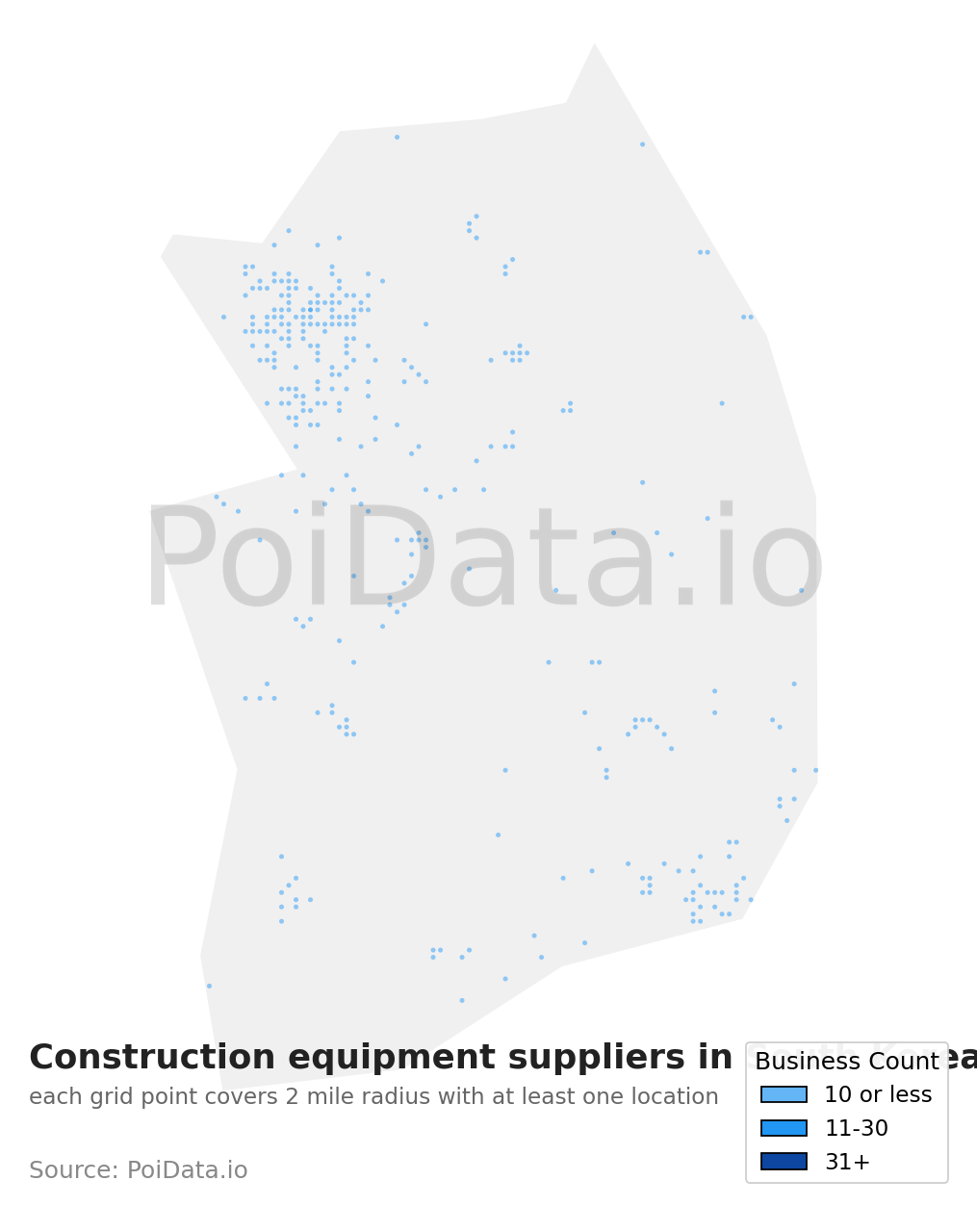 Construction equipment supplier density map for South Korea