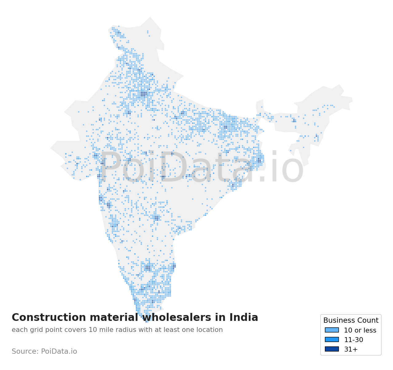 Construction material wholesaler density map for India