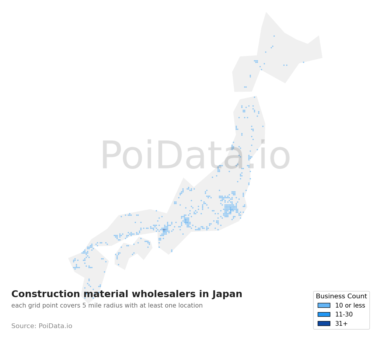Construction material wholesaler density map for Japan