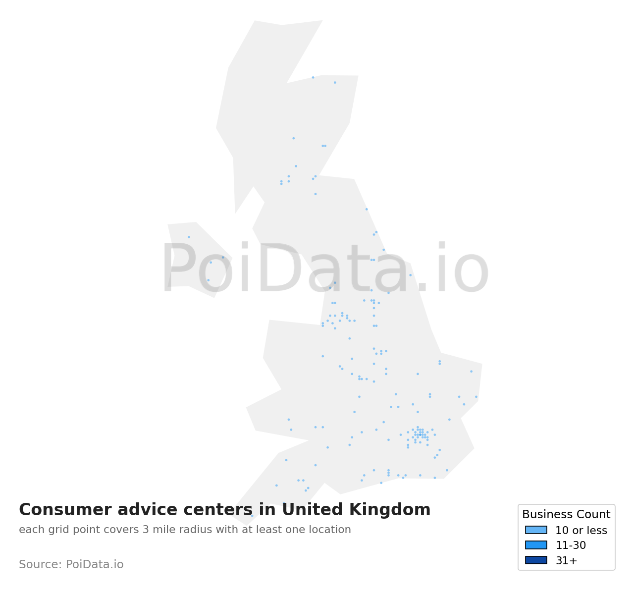 Consumer advice center density map for United Kingdom