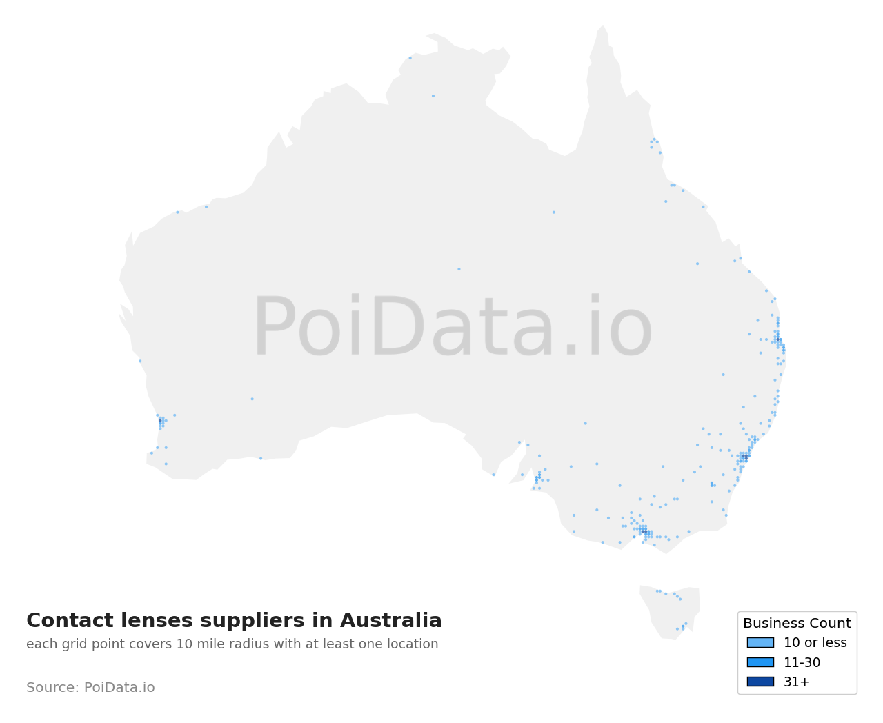 Contact lenses supplier density map for Australia