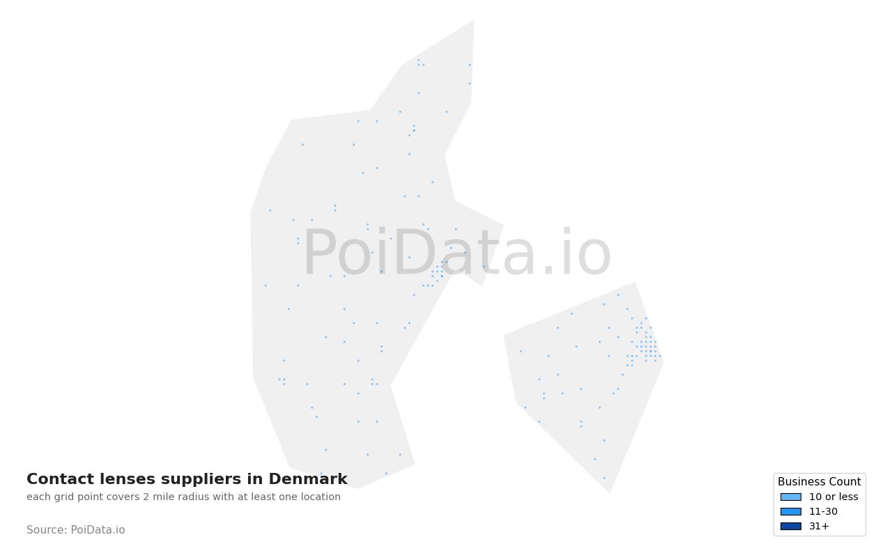 Contact lenses supplier density map for Denmark