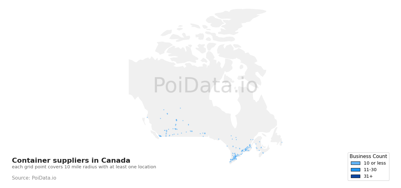 Container supplier density map for Manitoba, Canada