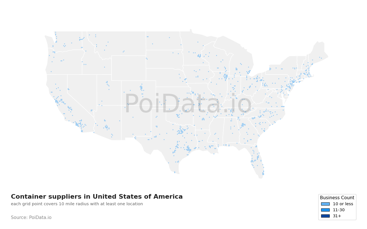 Container supplier density map for United States