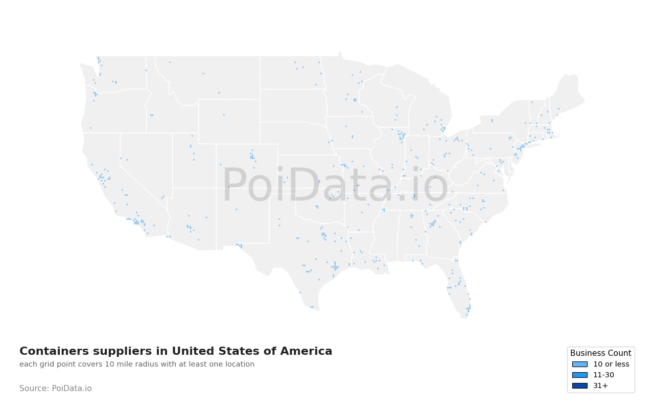 Containers supplier density map for United States