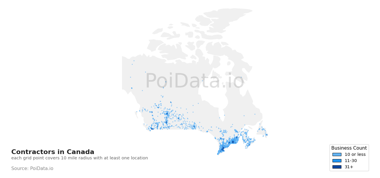 Contractor density map for Canada
