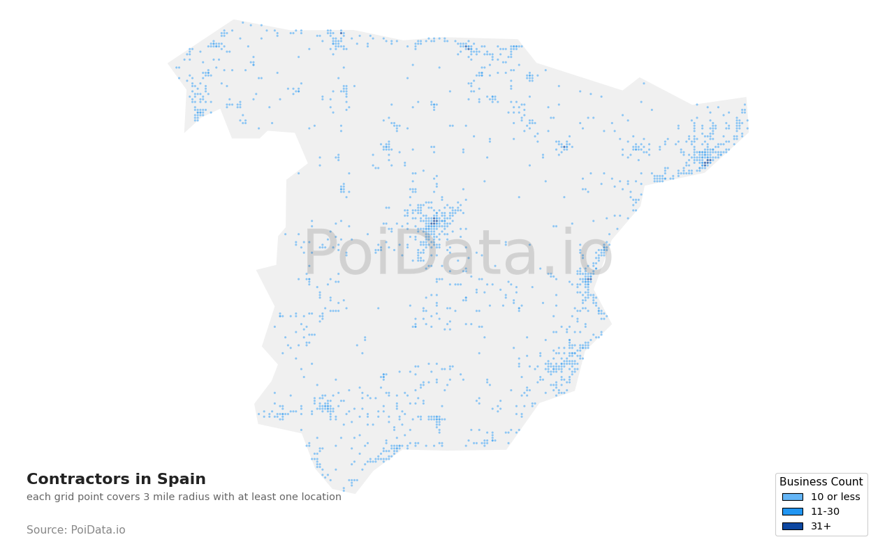 Contractor density map for Spain
