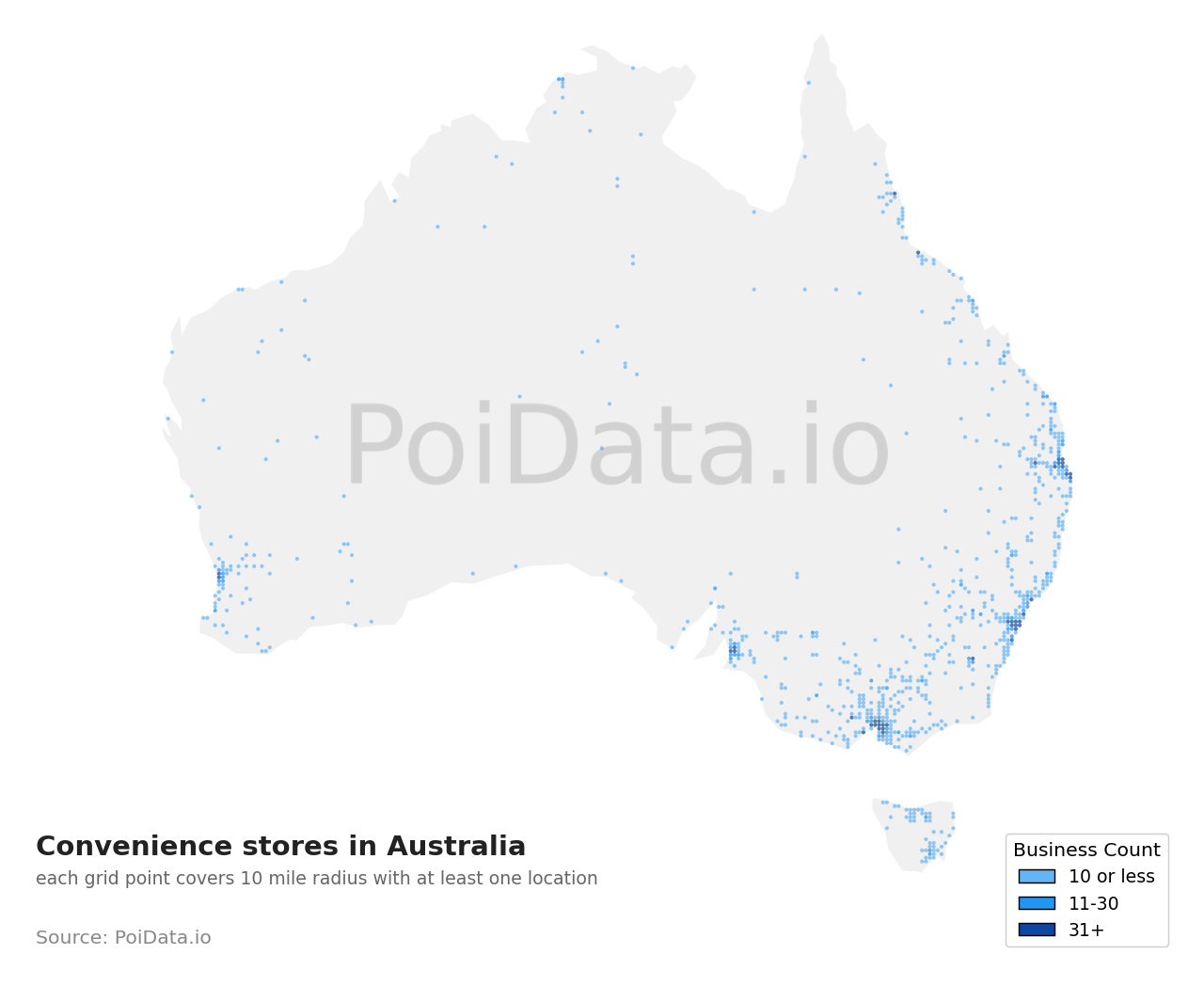 Convenience store density map for Australia