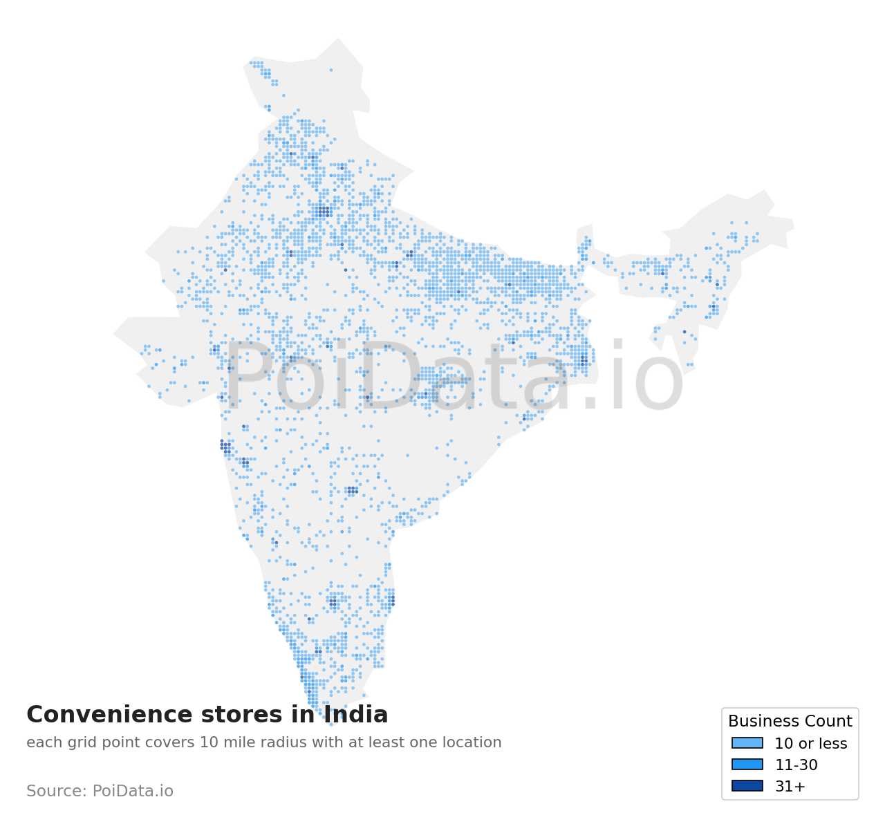 Convenience store density map for India