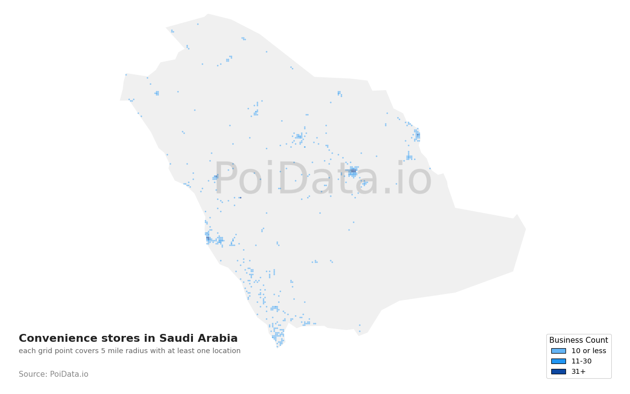 Convenience store density map for Saudi Arabia