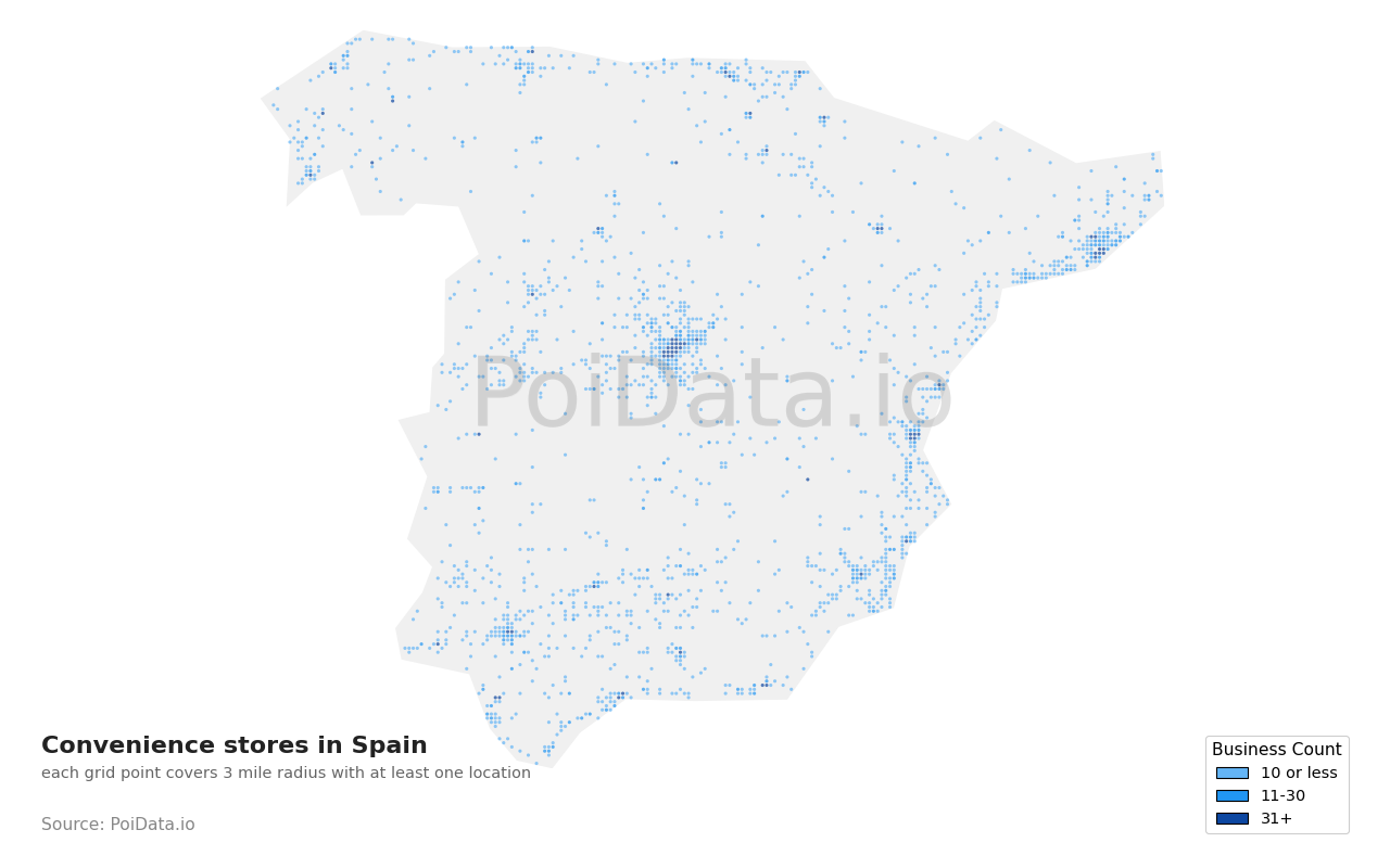 Convenience store density map for Spain