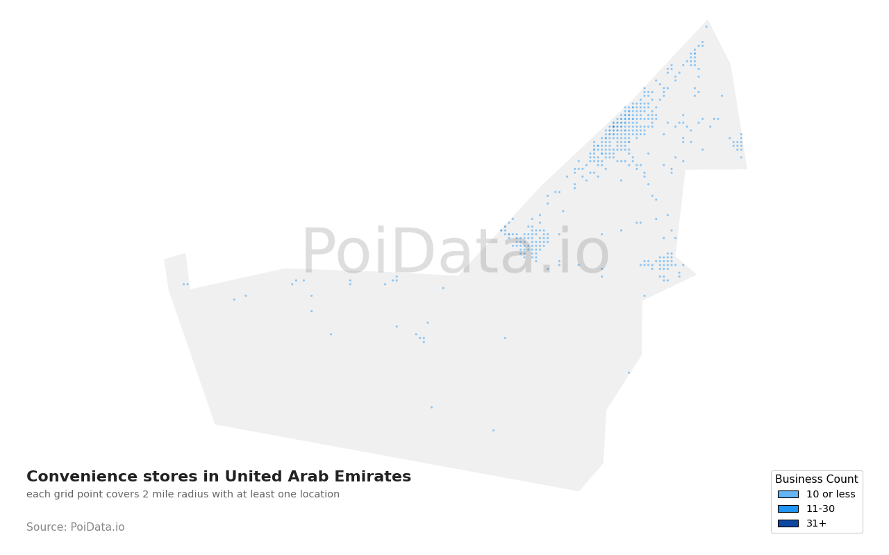 Convenience store density map for United Arab Emirates