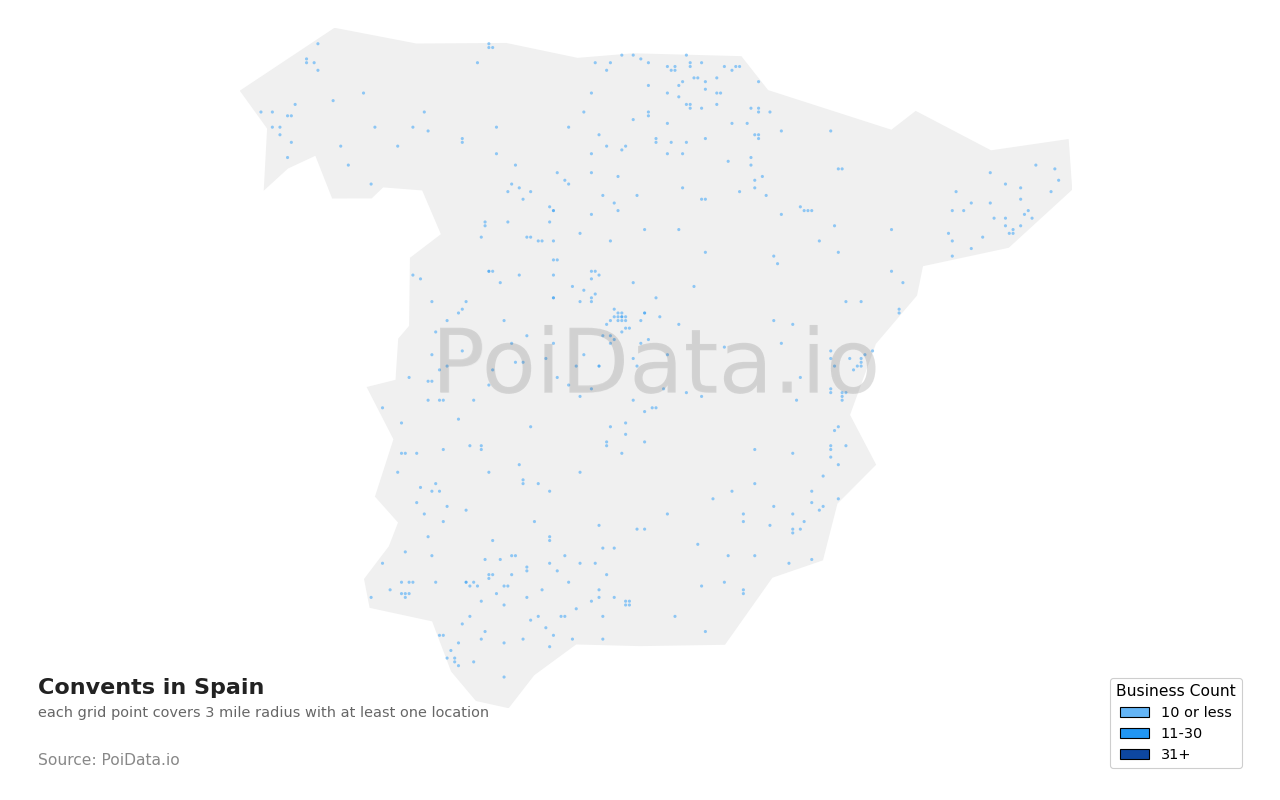 Convent density map for Spain