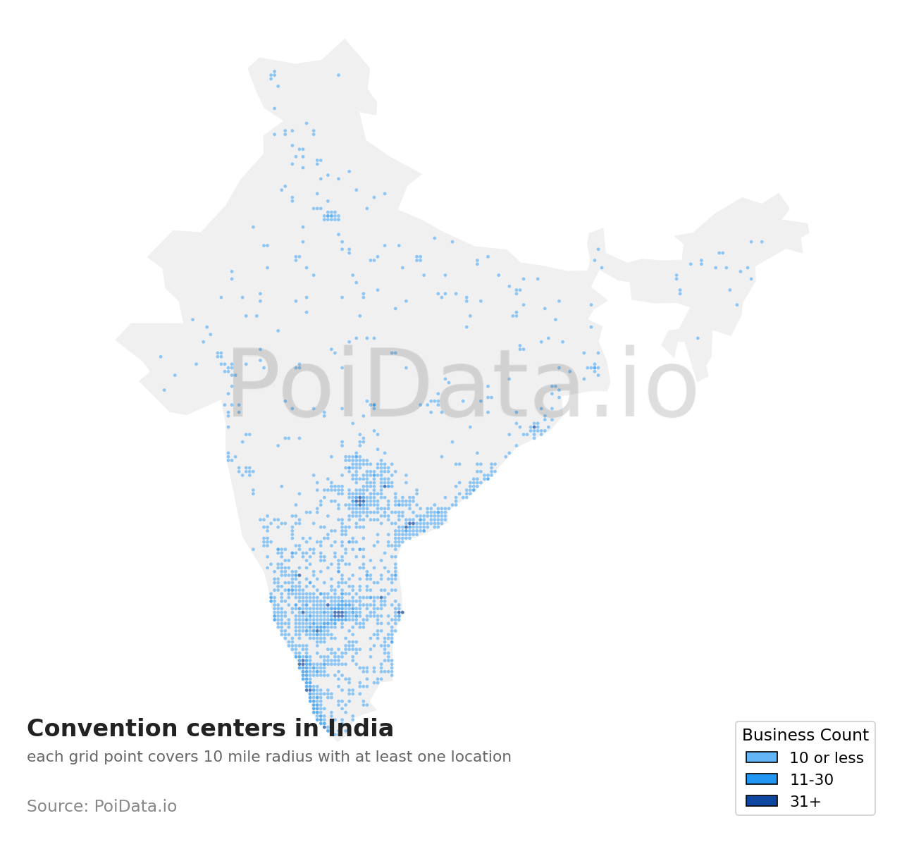 Convention center density map for India