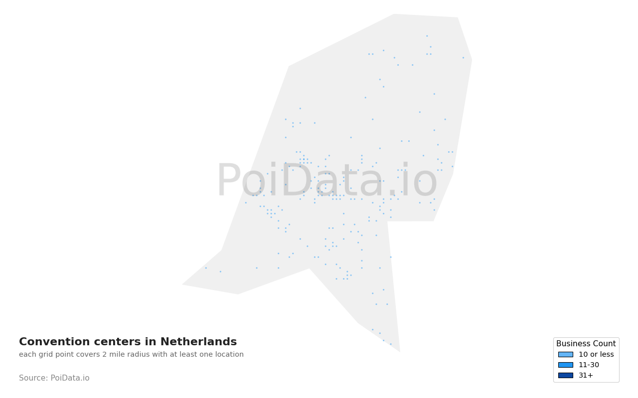 Convention center density map for Netherlands