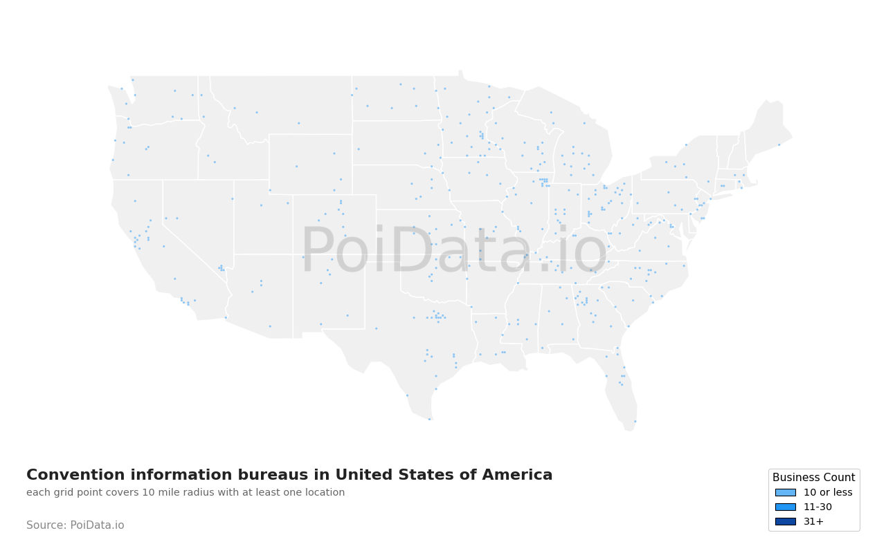 Convention information bureau density map for United States