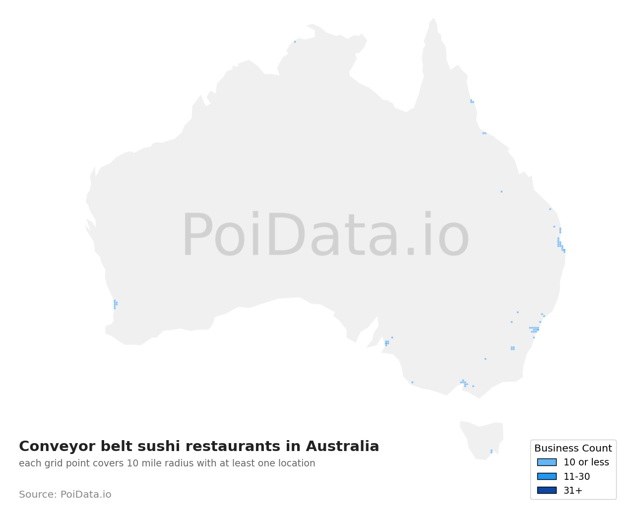 Conveyor belt sushi restaurant density map for Australia