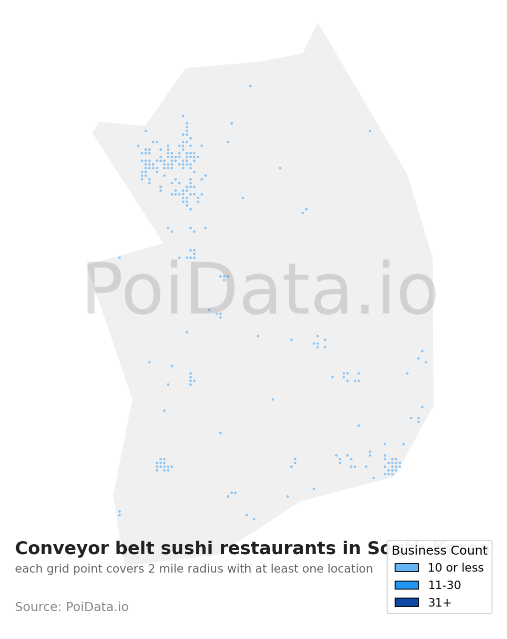 Conveyor belt sushi restaurant density map for South Korea