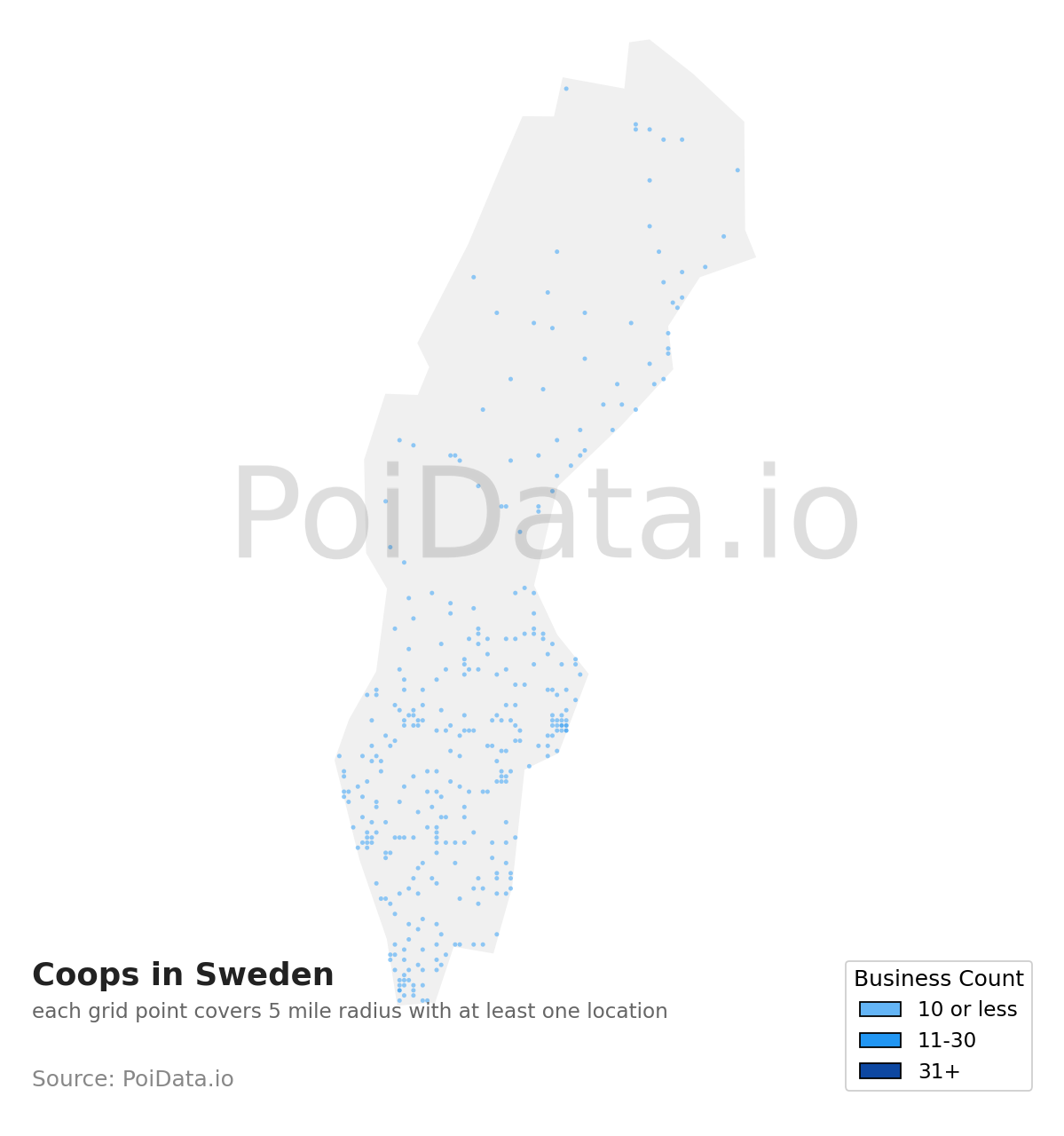 Coop density map for Sweden