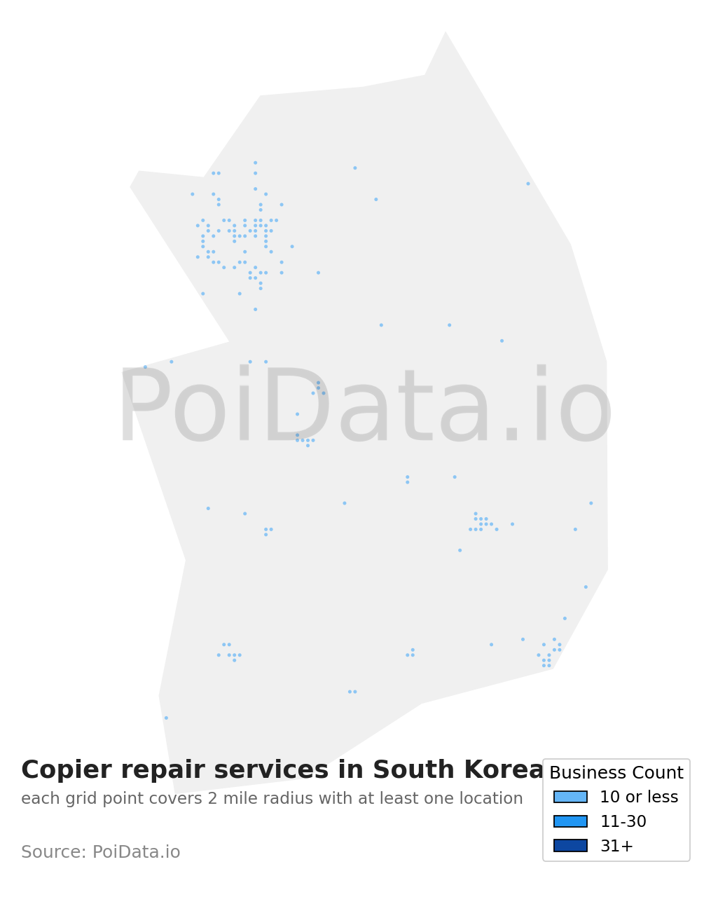 Copier repair service density map for South Korea