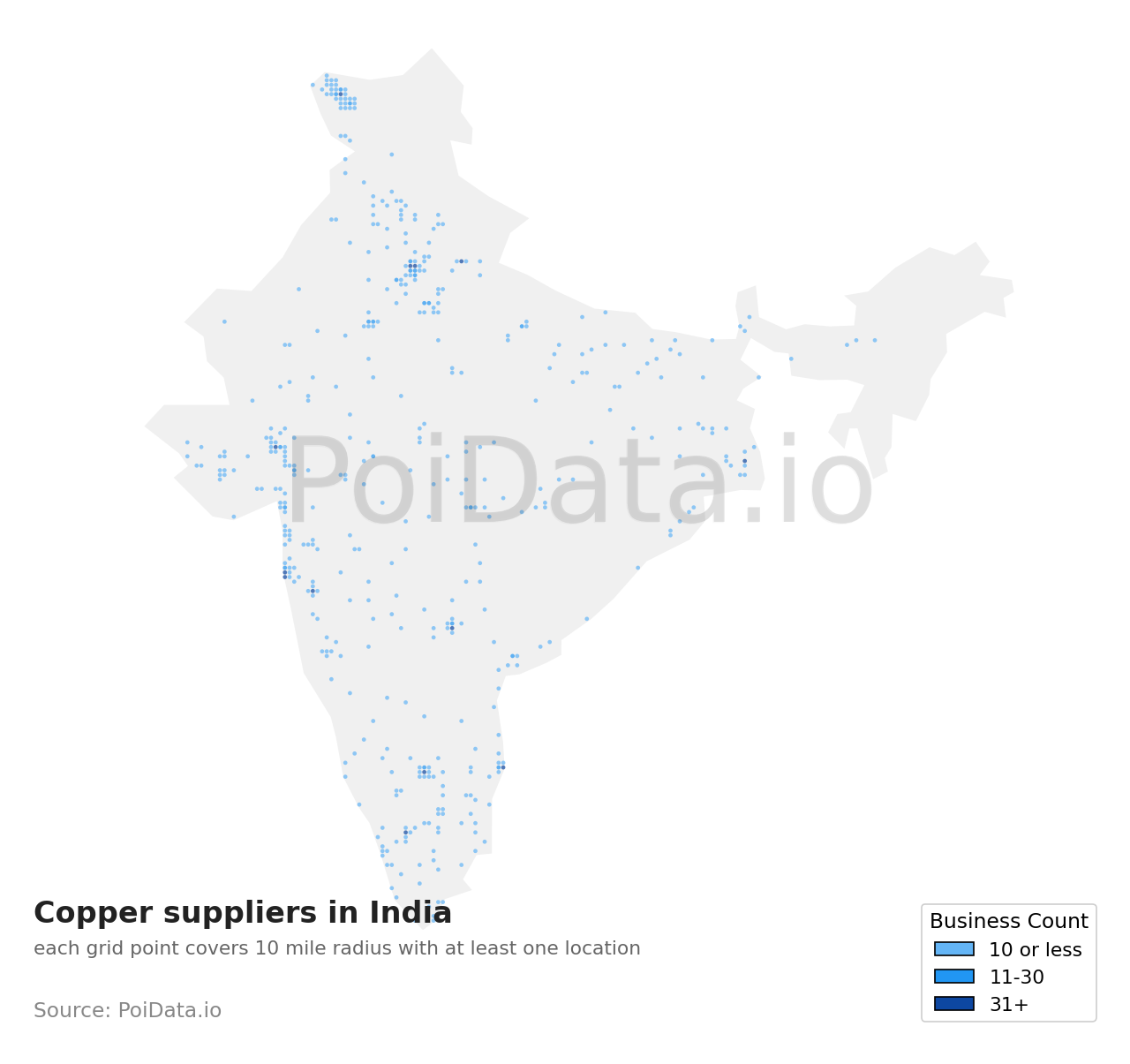 Copper supplier density map for India