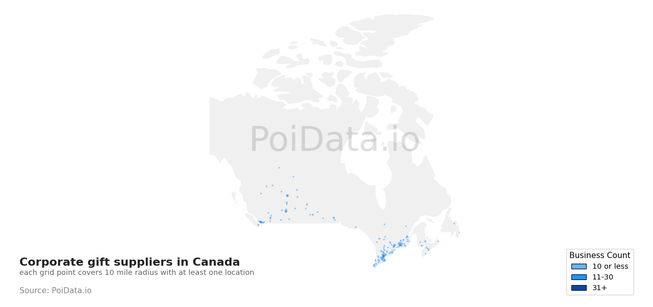 Corporate gift supplier density map for Nova Scotia, Canada