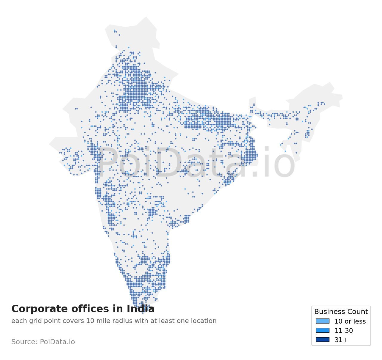 Corporate office density map for India