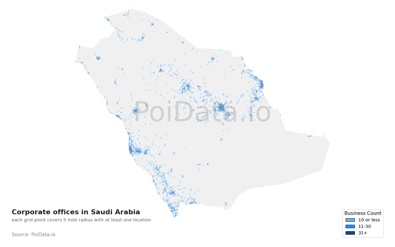 Corporate office density map for Saudi Arabia