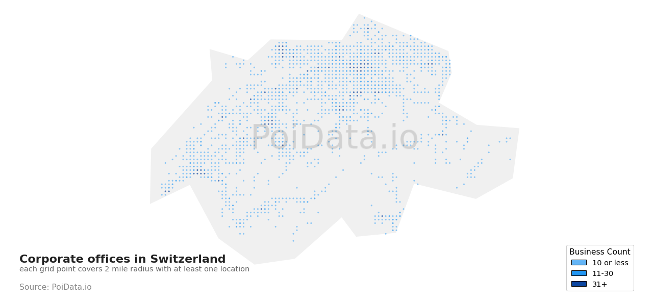 Corporate office density map for Switzerland