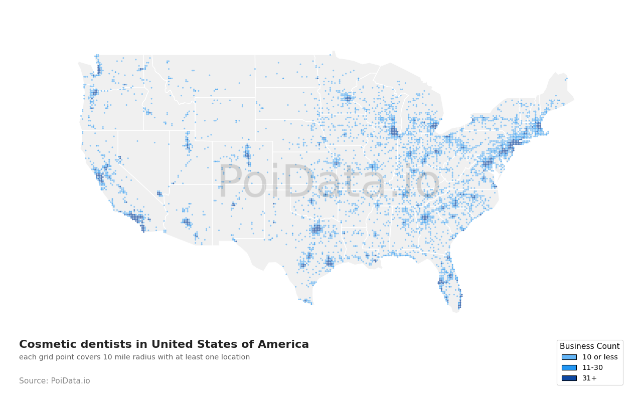Cosmetic dentist density map for Florida, United States