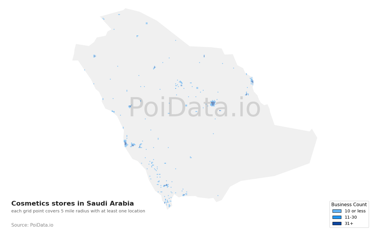 Cosmetics store density map for Saudi Arabia